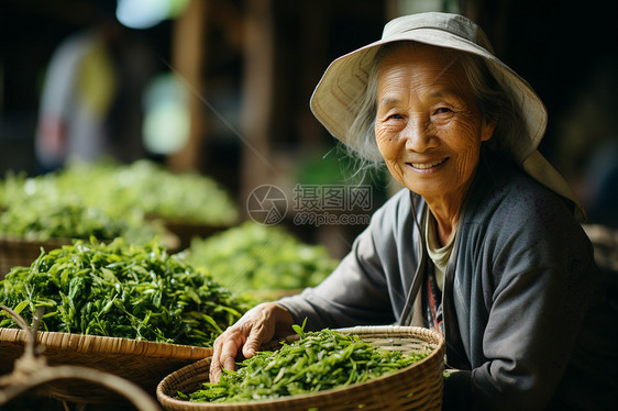 优雅的老年茶农图片