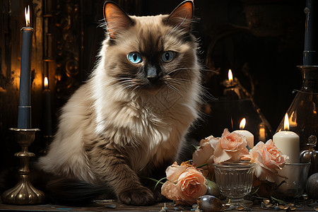 神秘优雅的暹罗猫油画图片