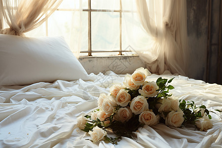 床上的玫瑰花图片