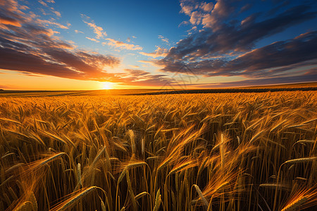 夕阳下的金黄麦田图片