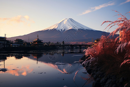 冬天中的富士山图片