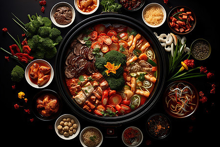 传统中式火锅盛宴背景图片