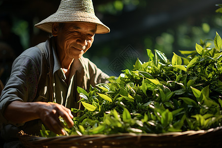 开心的茶农图片