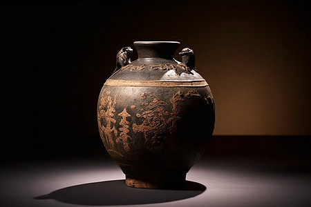 古朴的陶瓷酒罐背景图片