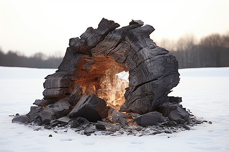 冬日森林中的火坑图片