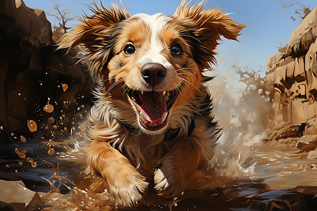 开心的小狗在奔跑图片