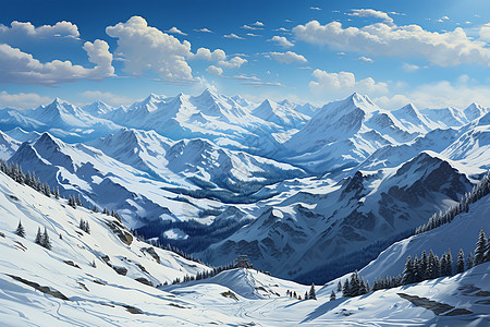 白雪皑皑雪山插画图片
