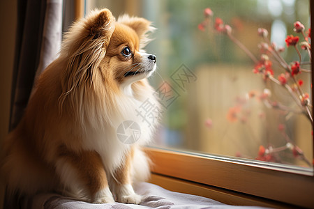 孤独看着窗外的小狗图片