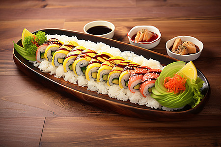 美味新鲜的寿司盘图片