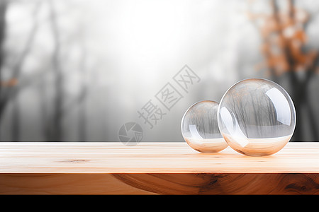木质桌面和模糊背景图片