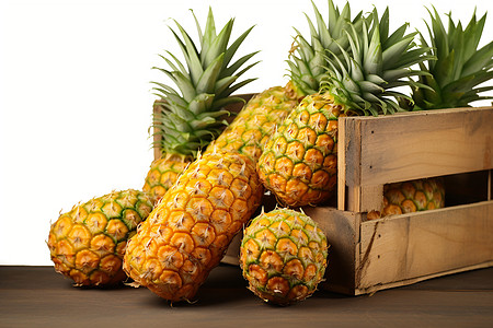 一个装满菠萝的木箱图片