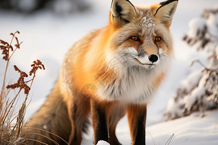 立于雪地里的红狐图片