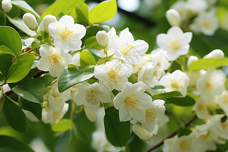 清新盛夏绿树白花图片
