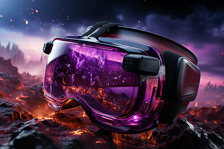 星空背景下的虚拟VR眼镜背景图片