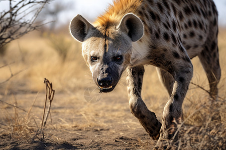 沙漠中奔跑的斑纹鬣狗背景
