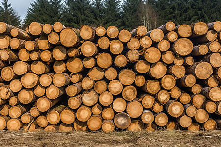原木材质原生林下的一堆原木背景