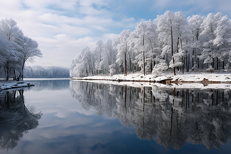 雪山湖泊冬日湖畔背景