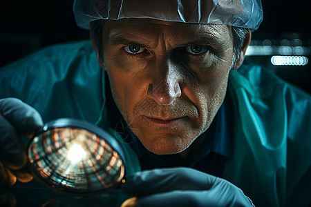 医生穿着无菌手套用放大镜进行手术图片