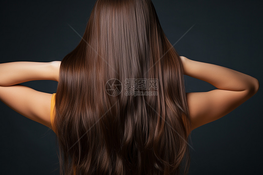 自然风采长发女子背对镜头图片