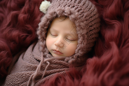 宝宝沉睡在棕色针织帽里图片