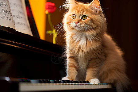 钢琴上的小猫图片