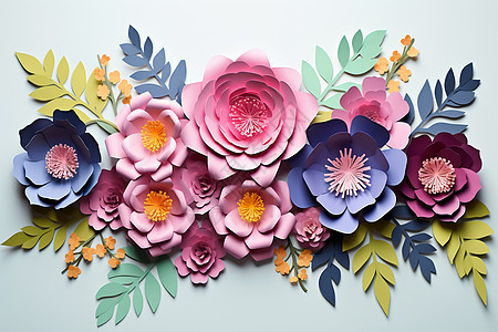 植物与纸雕的创意艺术春日花海背景图片
