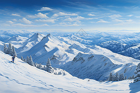 者在白雪山脉上滑行图片
