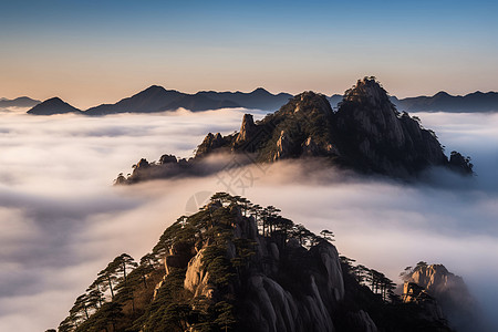 云层之上云海之上山峰苍翠背景