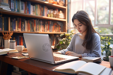 美女学习的美景图片