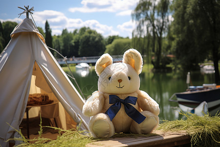 夏日阳光下的兔子和帐篷图片