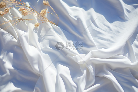 阳光下洗晒的白色床单图片