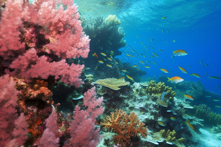 珊瑚礁和海鱼群图片