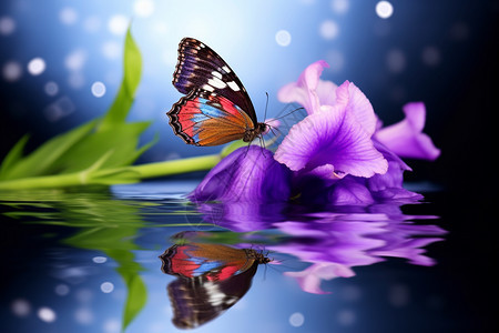 蝴蝶跟鲜花的倒影图片