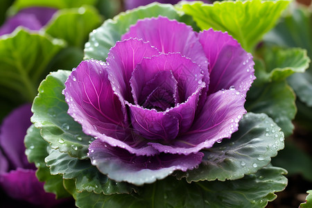 紫花和绿叶绿色鲜花花束高清图片