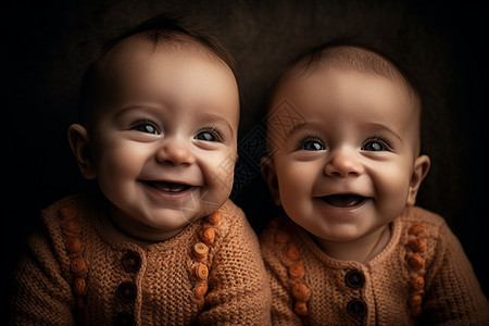 双胞胎男孩露出迷人的微笑图片