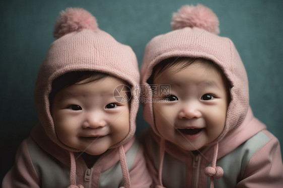 一组双胞胎迷人的微笑图片