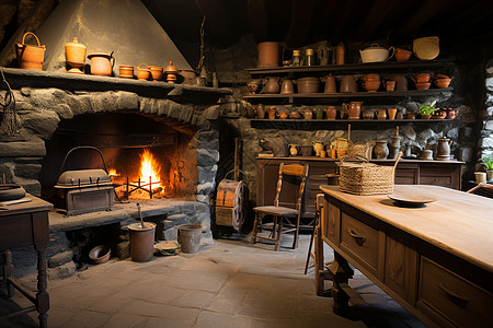 厨房置物架古朴温馨的厨房背景
