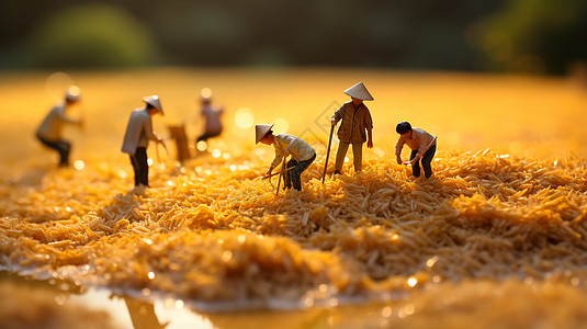 金黄色的稻田中的微缩世界图片