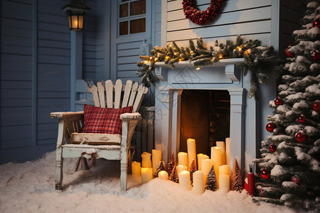 房间的圣诞蜡烛和圣诞树图片