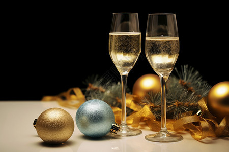 酒杯和圣诞装饰图片