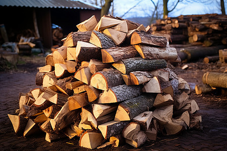 冬日堆积的木材图片