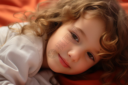 床上可爱的小女孩图片