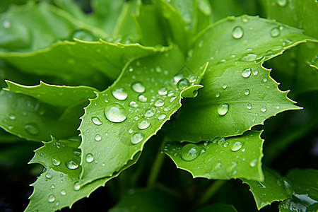 绿叶子上的雨露图片