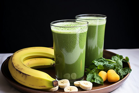 健康的蔬菜汁和香蕉图片