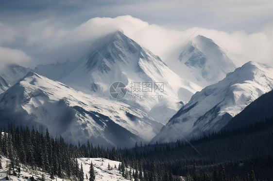 冬日白雪中的美丽景色图片