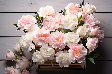 一盒粉色和白色花朵图片