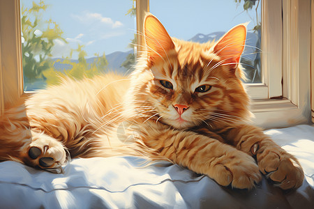 窗台上橙色可爱小猫图片