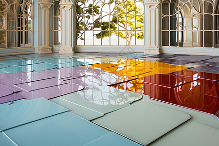 彩色室内室内的彩色地板砖背景