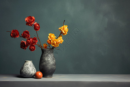 鲜花与陶瓷的静物照背景图片