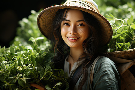 身背茶叶的采茶女图片